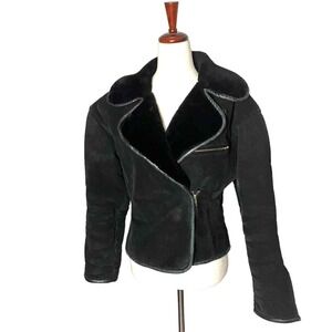 Vintage 80s Suede Faux‎ Shearling Bomber Jacket XS/S
